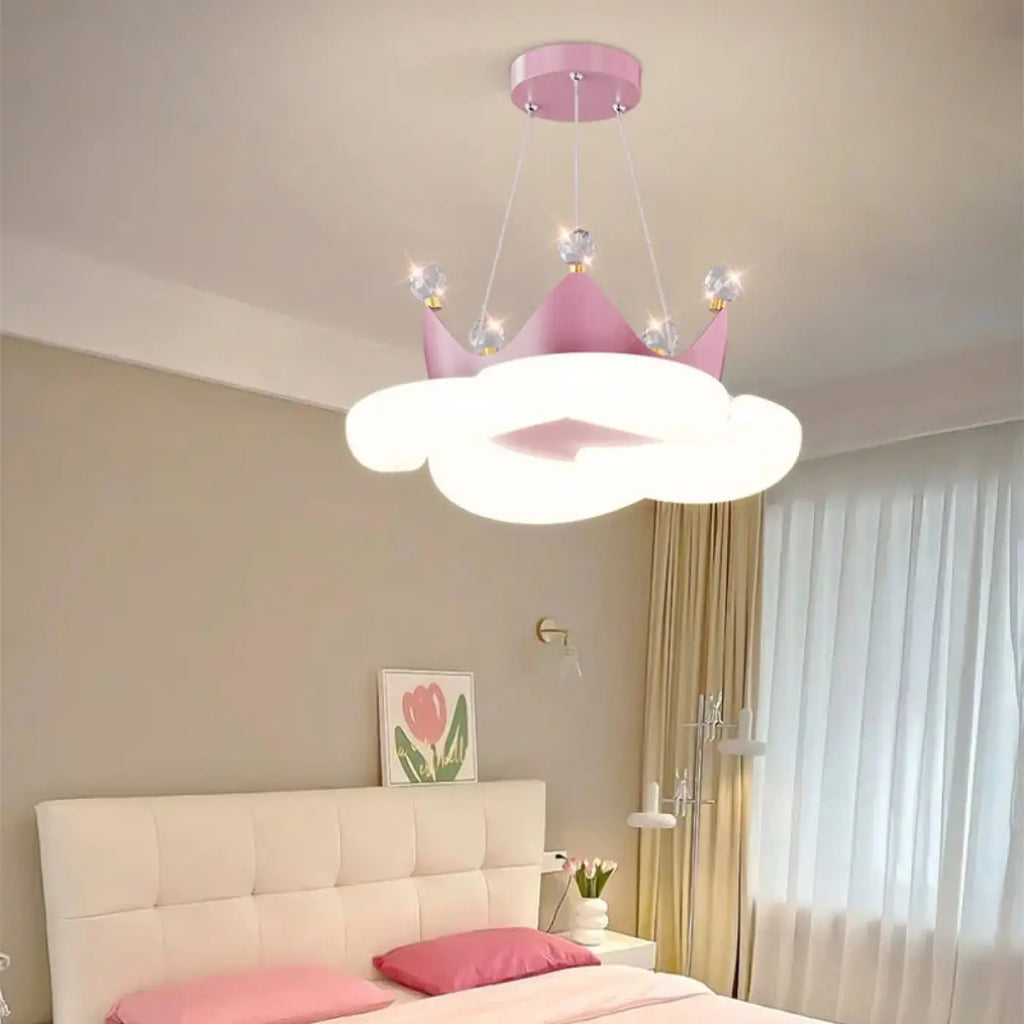 Suspension couronne de princesse LED, blanche ou rose, deux modèles