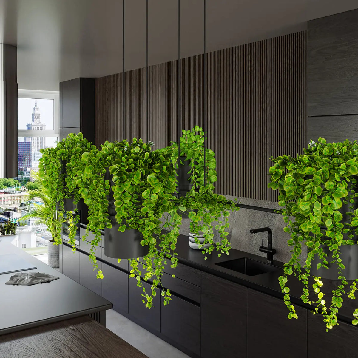 Suspension 4 spots GU10 avec emplacements pour plantes en pot