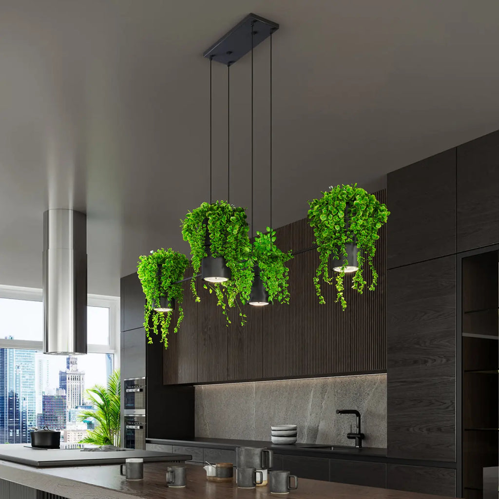 Suspension 4 spots GU10 avec emplacements pour plantes en pot