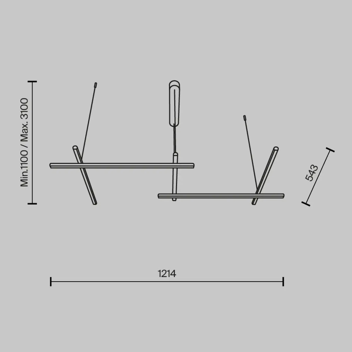 Suspension LED à branches dorées, trois longueurs au choix