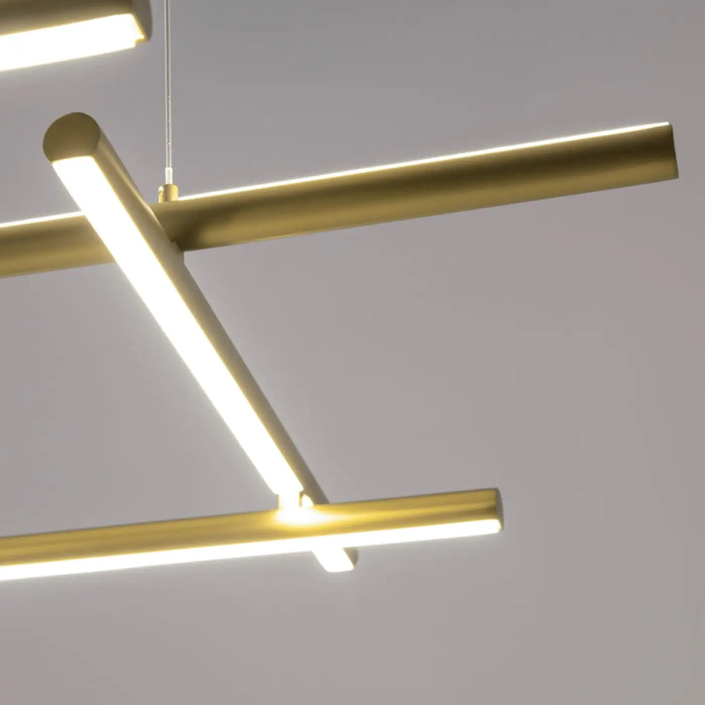 Suspension LED à branches dorées, trois longueurs au choix