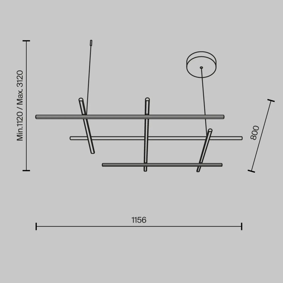 Suspension LED à branches dorées, trois longueurs au choix