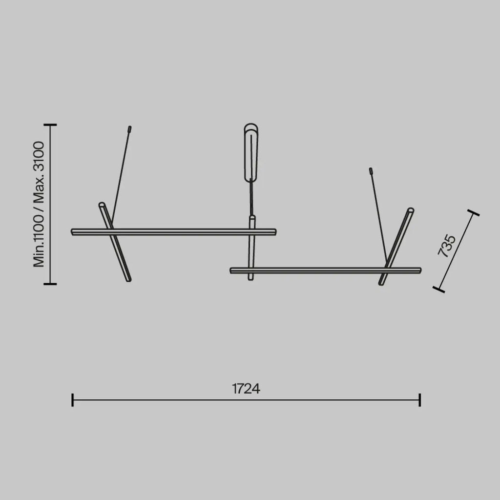 Suspension LED à branches dorées, trois longueurs au choix