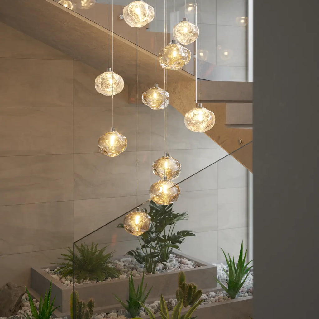 Petite suspension en verre brut à la forme organique, LED
