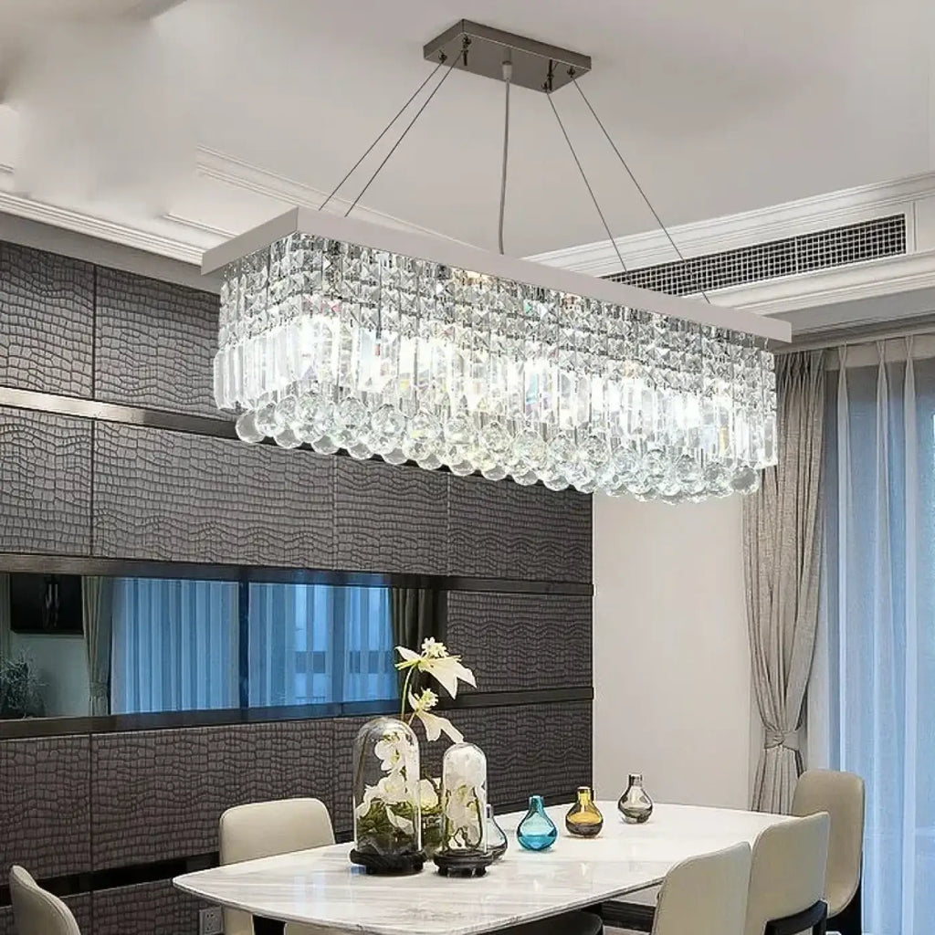 Suspension rectangulaire en cristal, trois coloris, six tailles