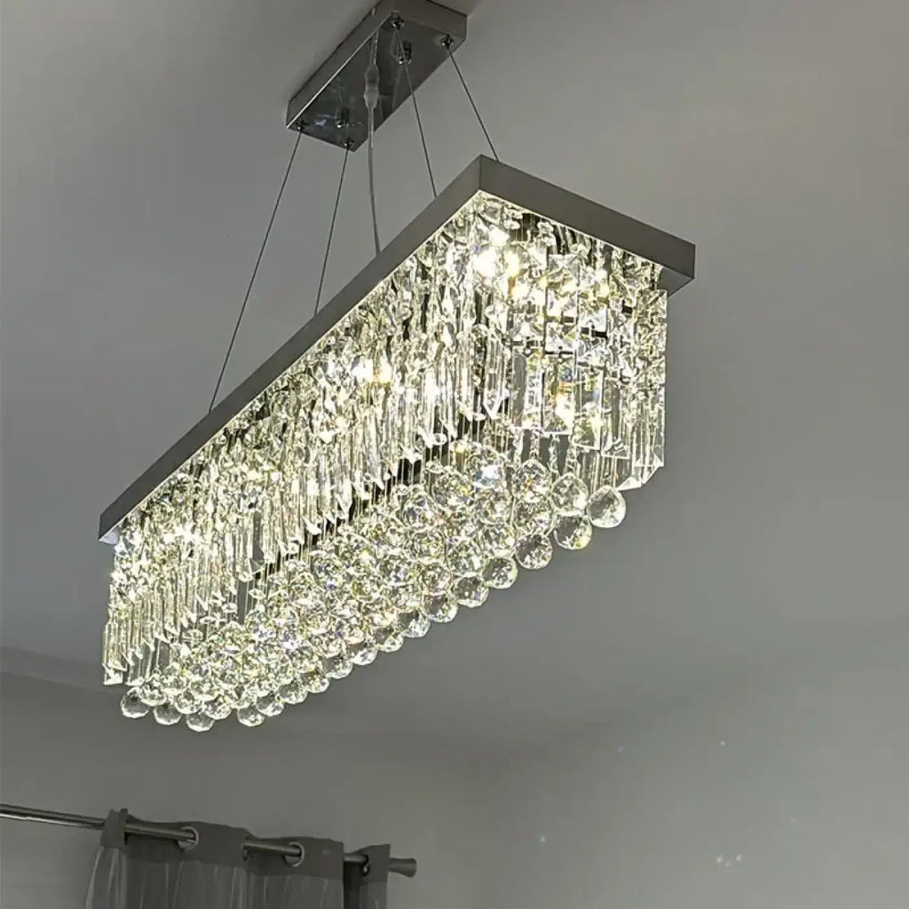 Suspension rectangulaire en cristal, trois coloris, six tailles