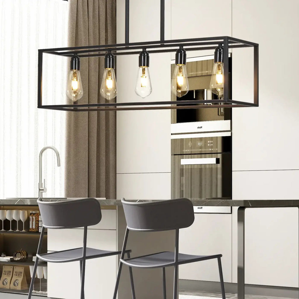 Suspension rectangulaire noire style loft, ampoules LED