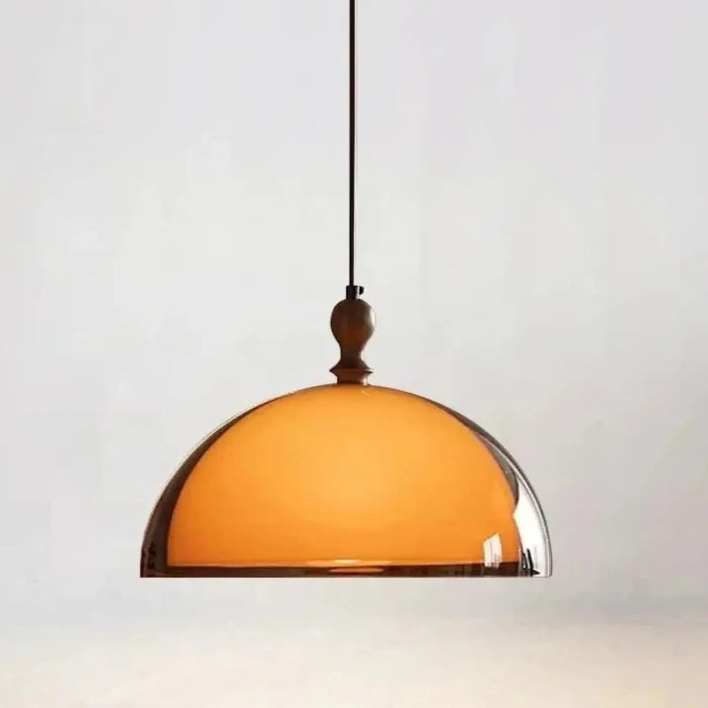 Suspension dôme orange rétro, métal à finition marron