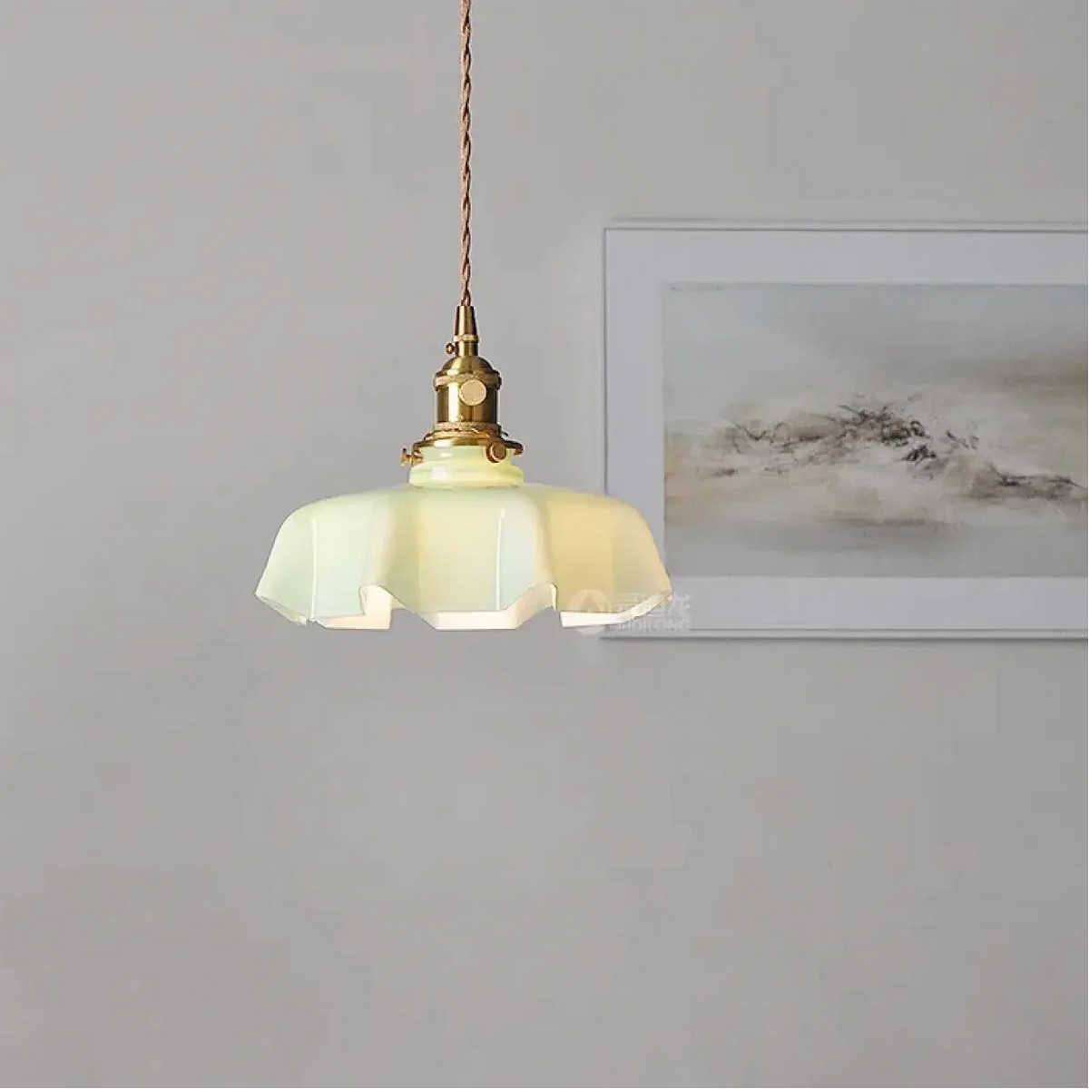 Suspension rétro en verre ondulé et laiton vieilli, six teintes, jaune
