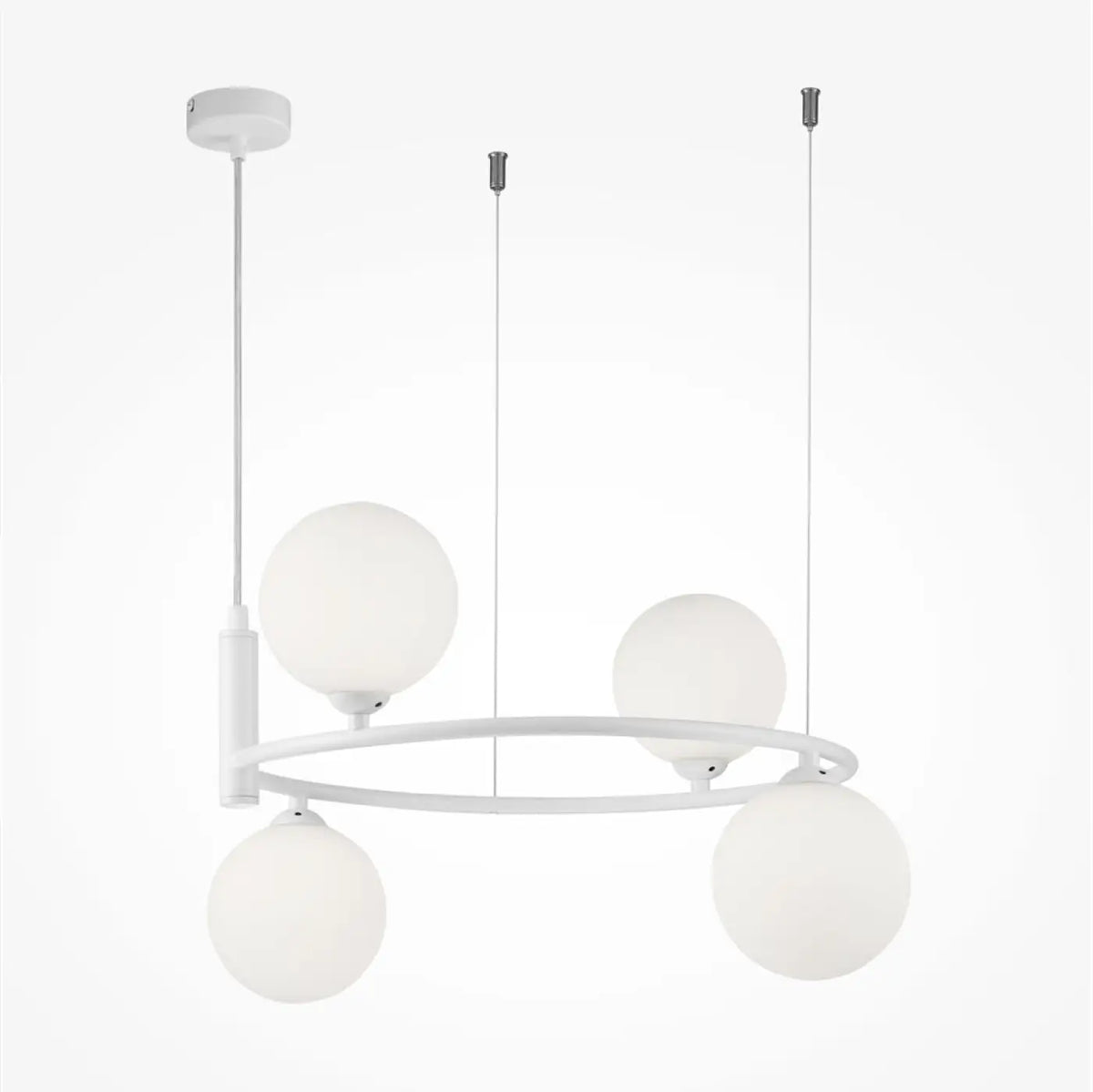 Suspension cercle à globes de verre, 4 ou 6 globes, blanc