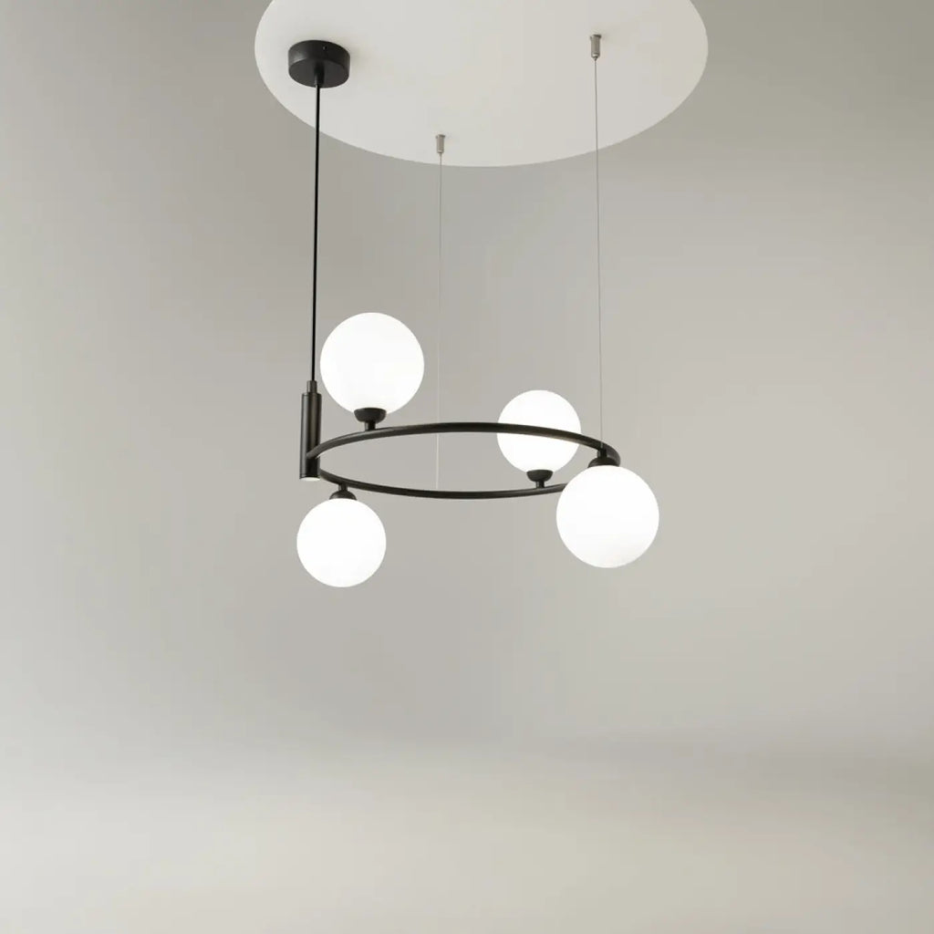 Suspension cercle à globes de verre, 4 ou 6 globes, noir