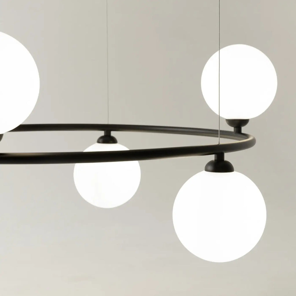 Suspension cercle à globes de verre, 4 ou 6 globes