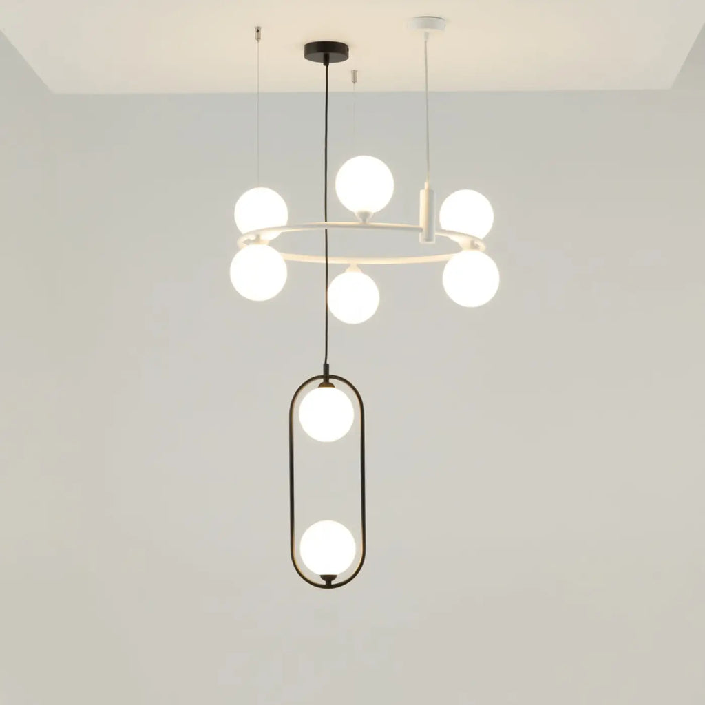 Suspension cercle à globes de verre, 4 ou 6 globes