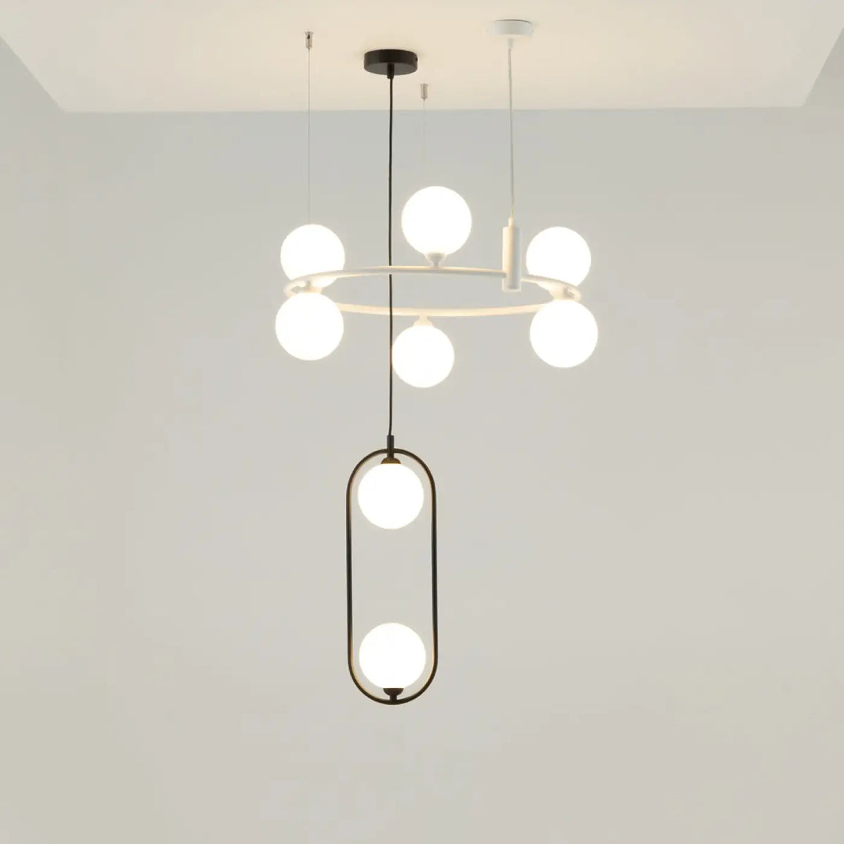 Suspension cercle à globes de verre, 4 ou 6 globes