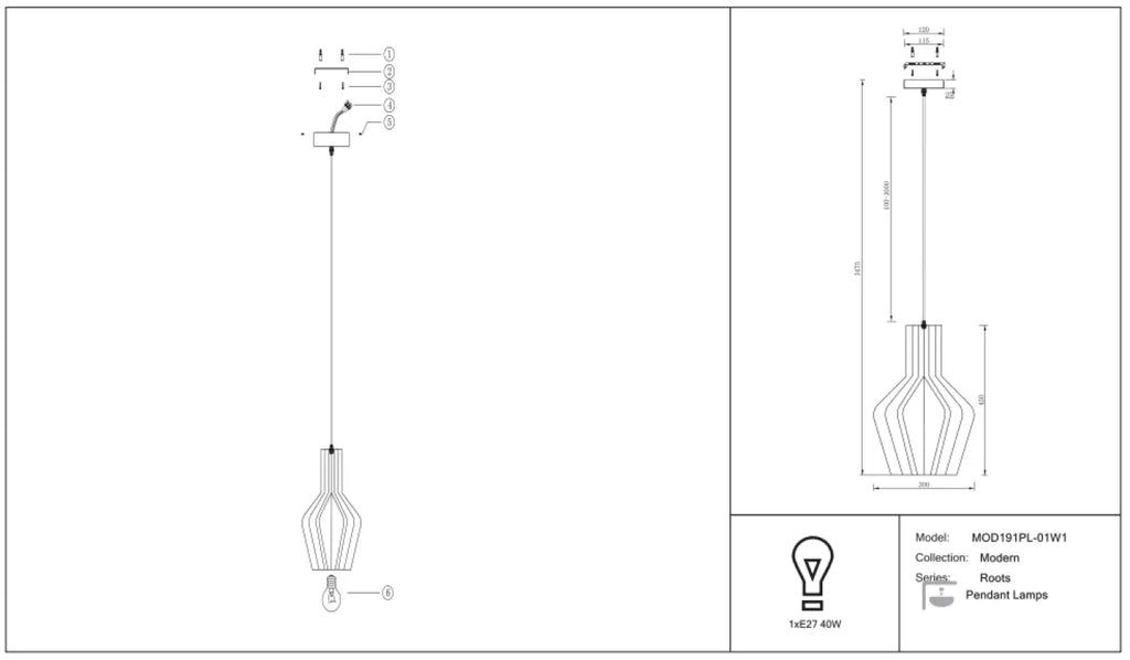 Suspension en bois naturel, cage cylindrique à lames, 20 ou 30 cm
