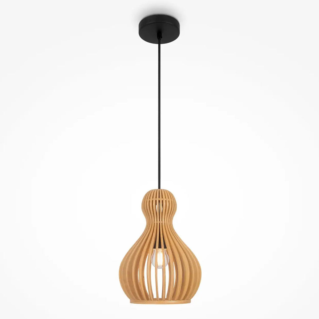 Suspension en bois forme poire, lames de bois clair, 20 ou 30 cm