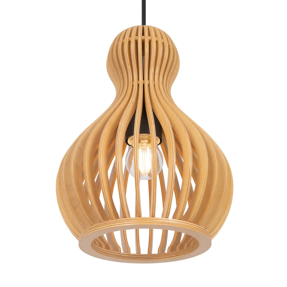 Suspension en bois forme poire, lames de bois clair, 20 ou 30 cm