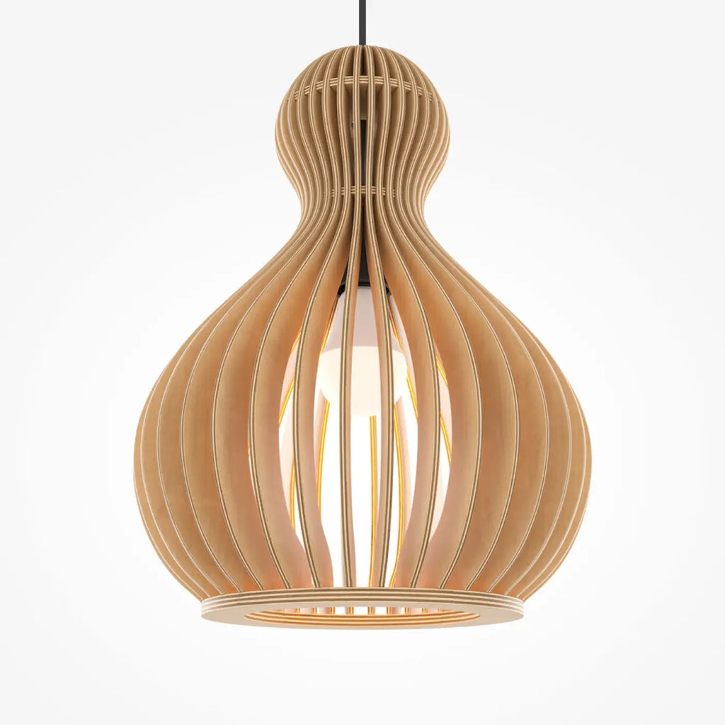 Suspension en bois forme poire, lames de bois clair, 20 ou 30 cm