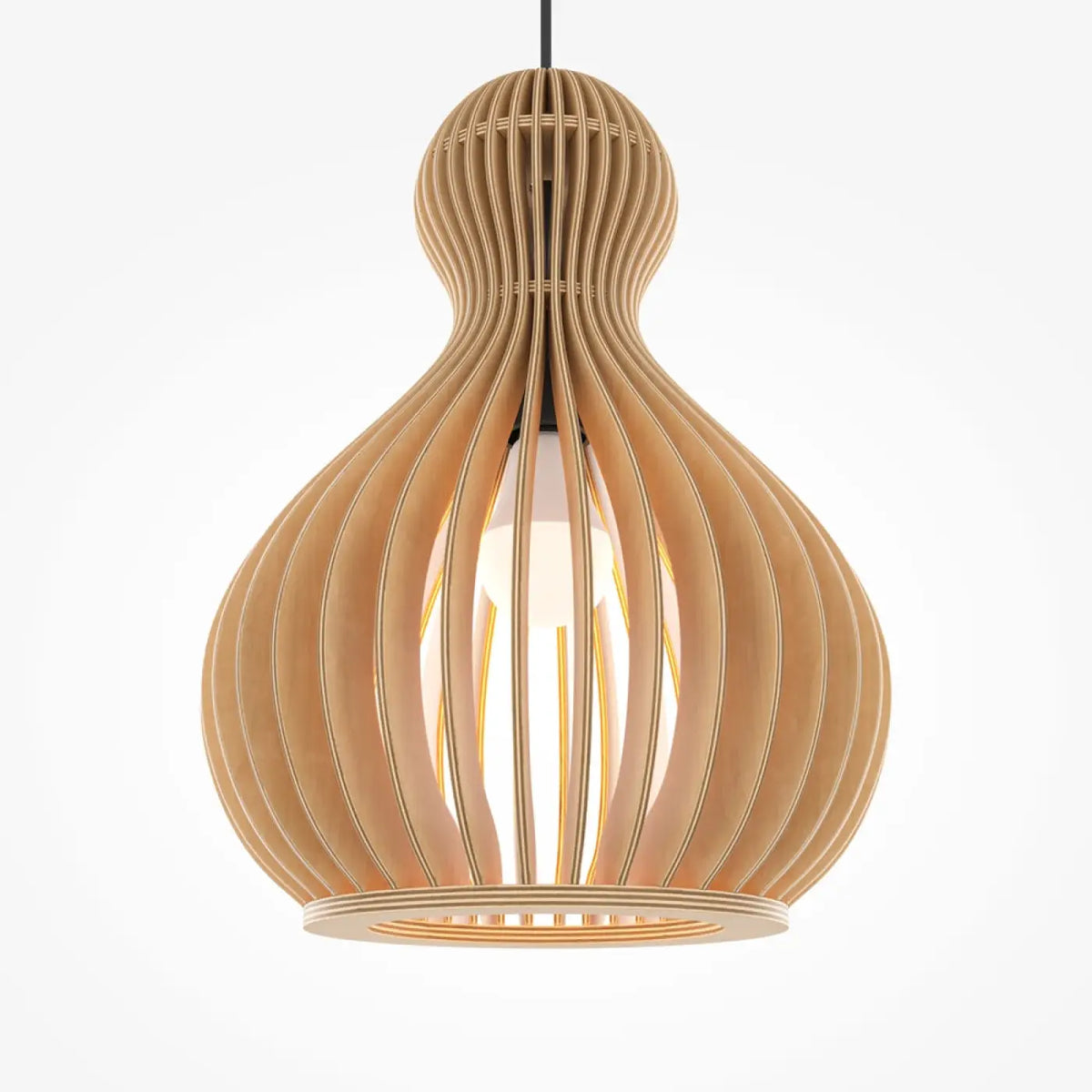 Suspension en bois forme poire, lames de bois clair, 20 ou 30 cm