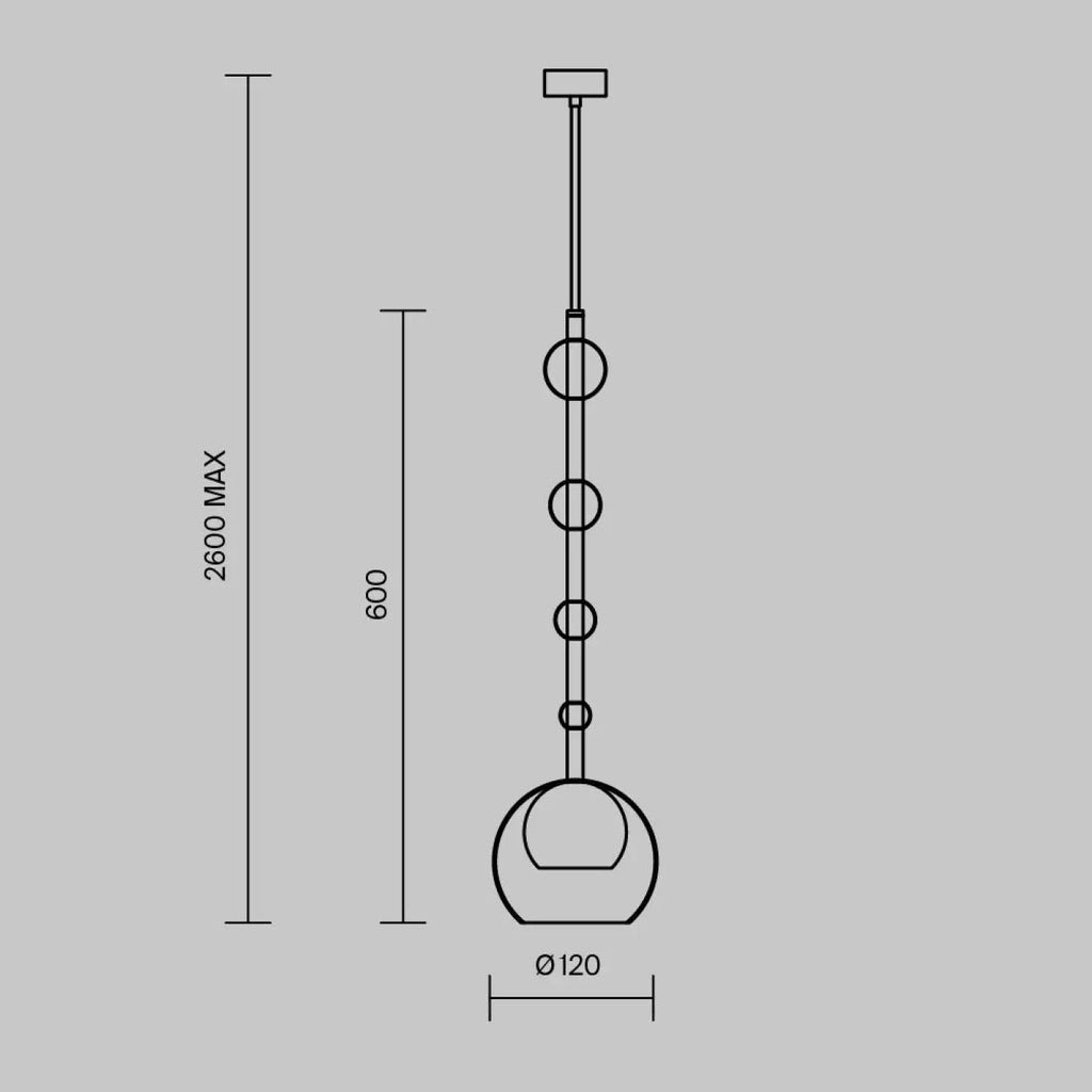 Suspension cylindre de verre vertical de 60 cm, noir ou doré