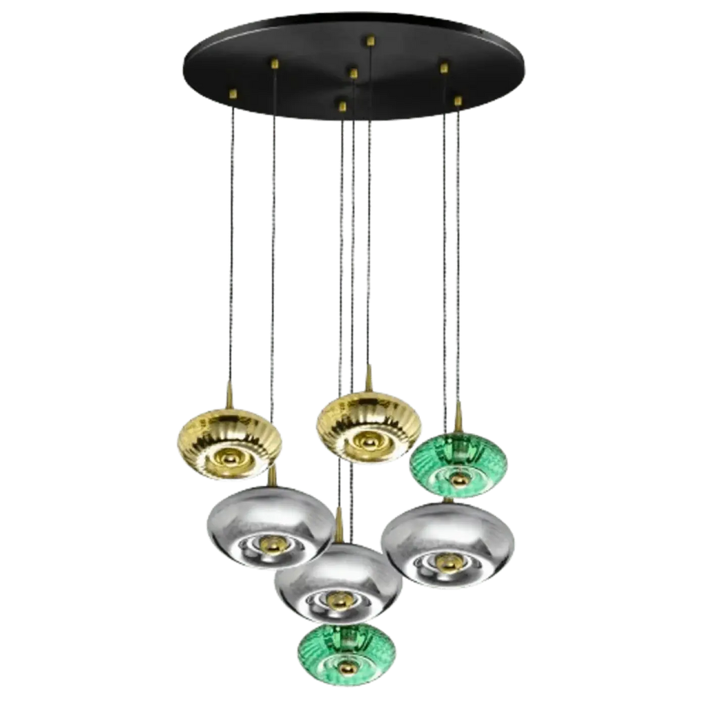 Suspension rosace 7 disques en verre soufflé, plateau noir ou blanc, noir