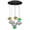 Suspension rosace 7 disques en verre soufflé, plateau noir ou blanc, noir