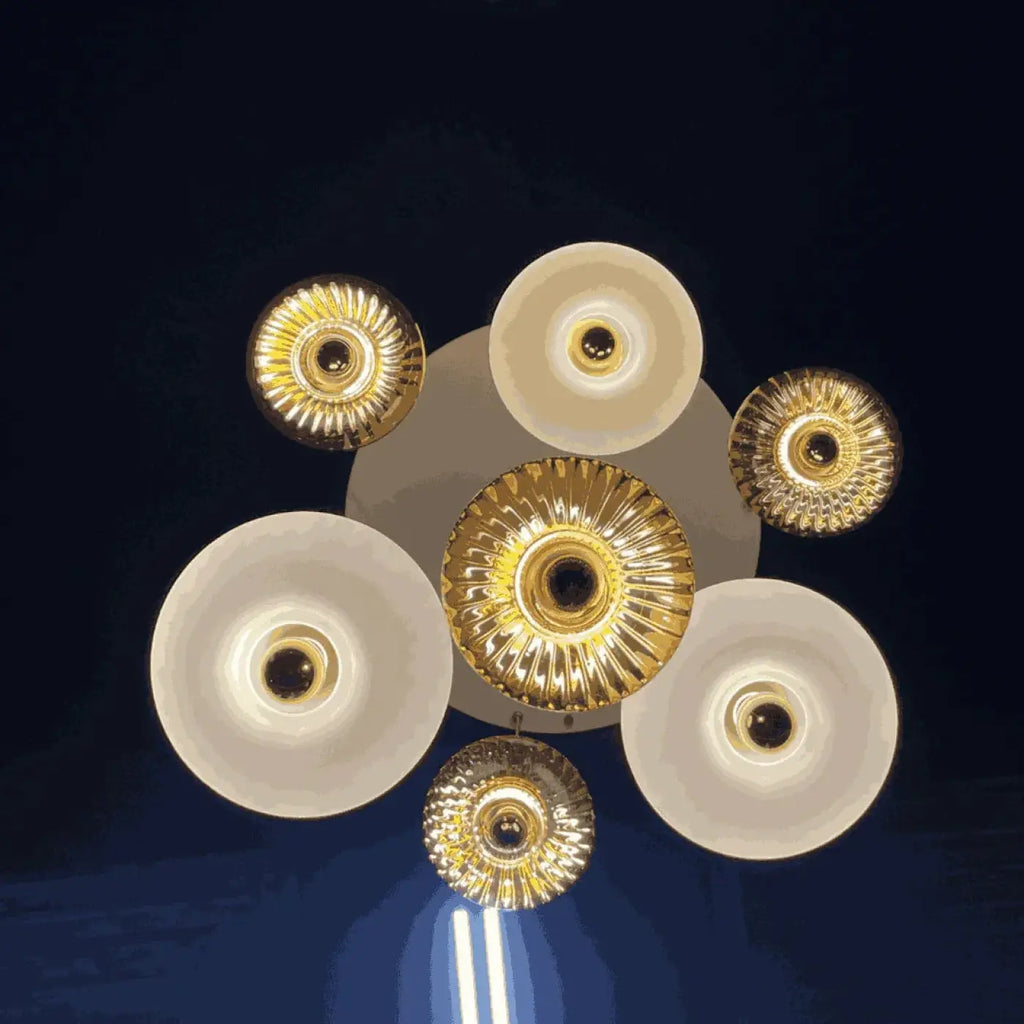 Suspension rosace 7 disques en verre soufflé, plateau noir ou blanc