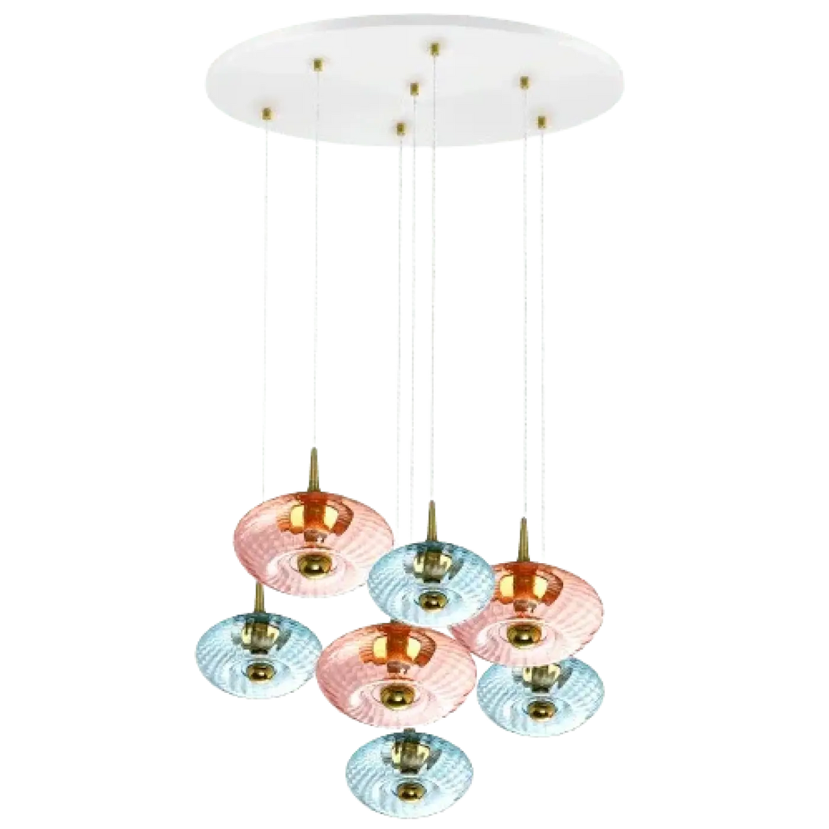Suspension rosace 7 disques en verre soufflé, plateau noir ou blanc, blanc