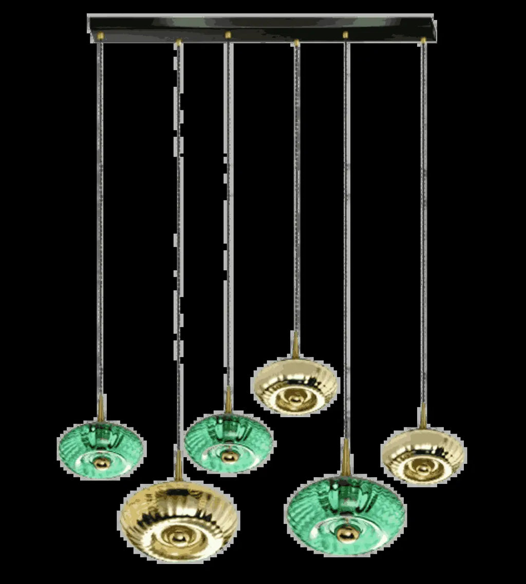 Suspension rosace 6 disques en verre soufflé, câbles de 2 m, noir