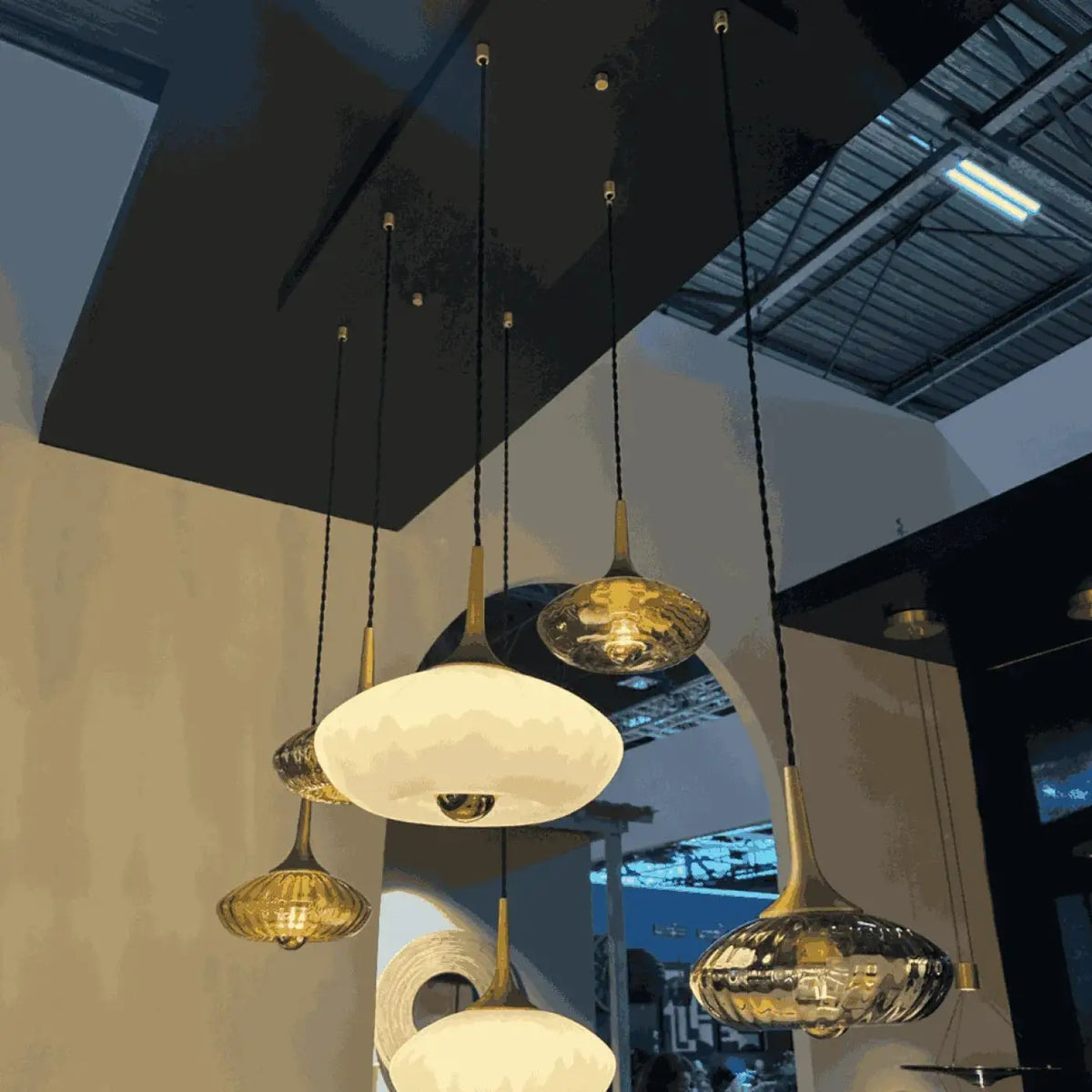 Suspension rosace 6 disques en verre soufflé, câbles de 2 m