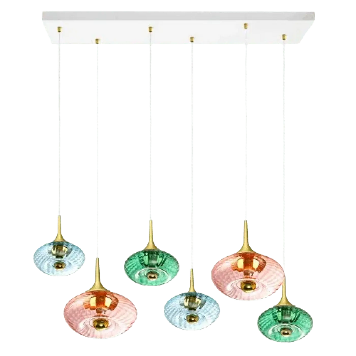 Suspension rosace 6 disques en verre soufflé, câbles de 2 m, blanc