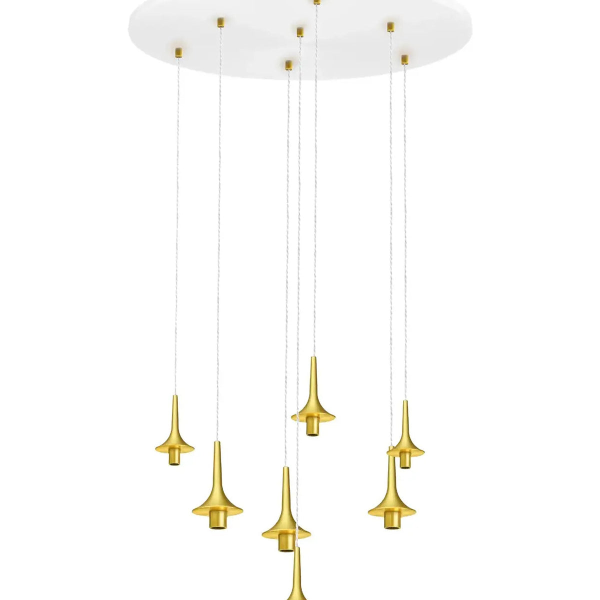 Suspension rosace 7 verrines en verre soufflé, style Art déco, blanc