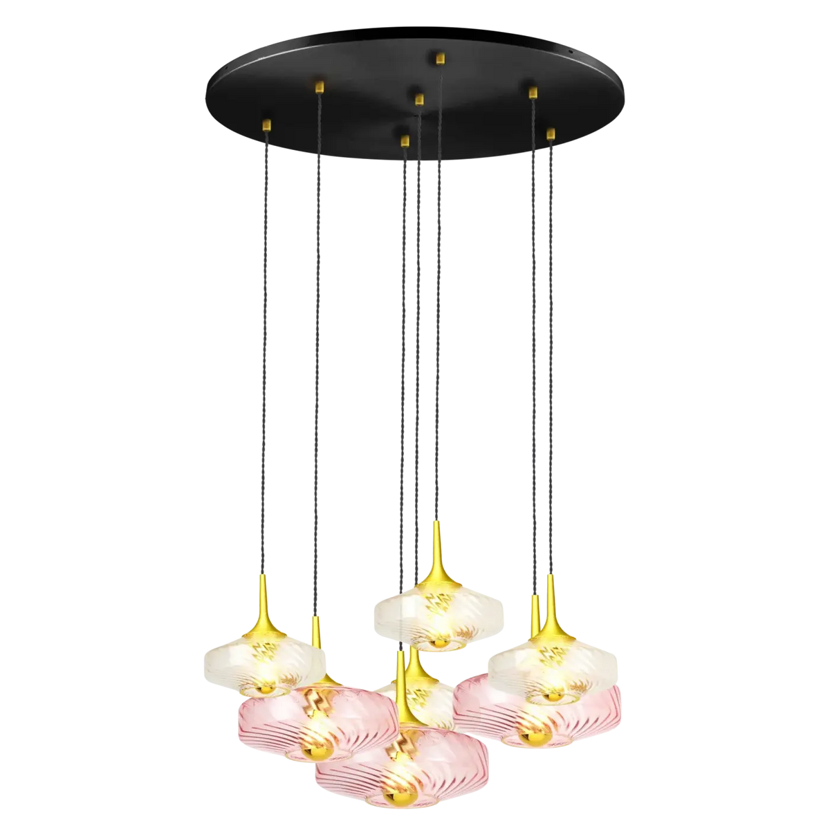 Suspension rosace 7 verrines en verre soufflé, style Art déco, noir