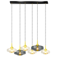 Suspension rosace 6 verrines en verre soufflé à reliefs, Art déco, noir