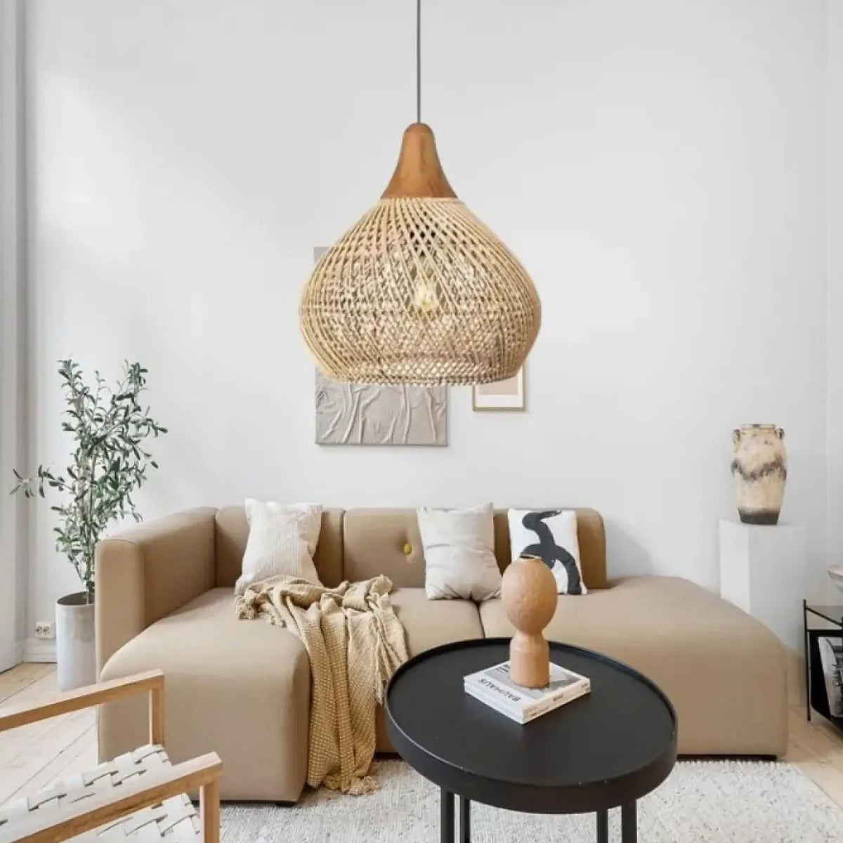 Suspension en rotin naturel en forme de goutte, tailles S et M