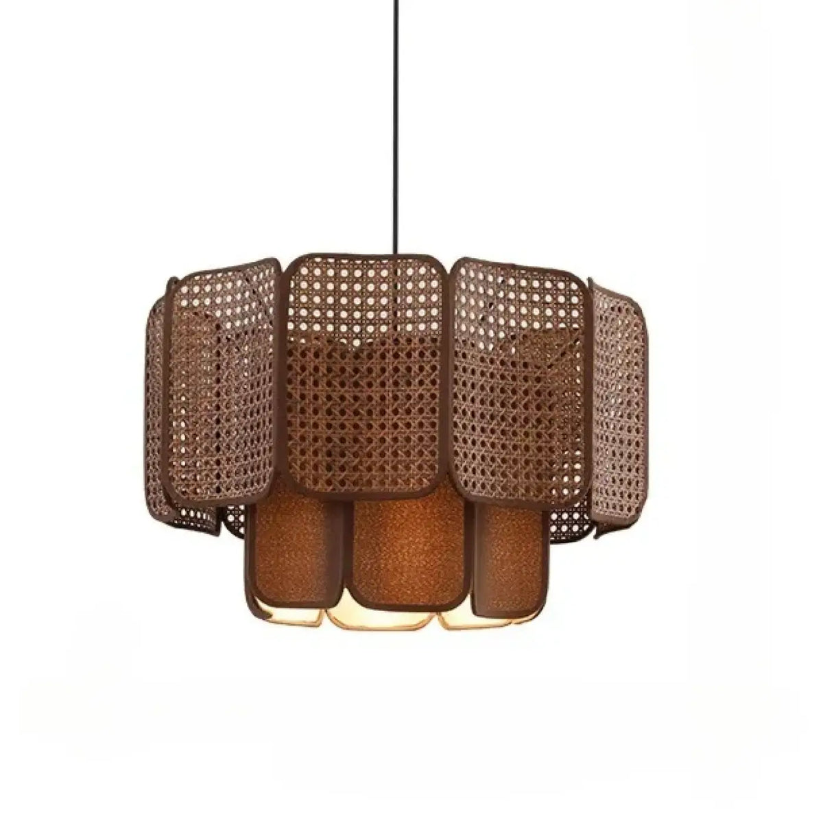Suspension rotin bohème chic, marron ou jaune, tailles S à L, marron