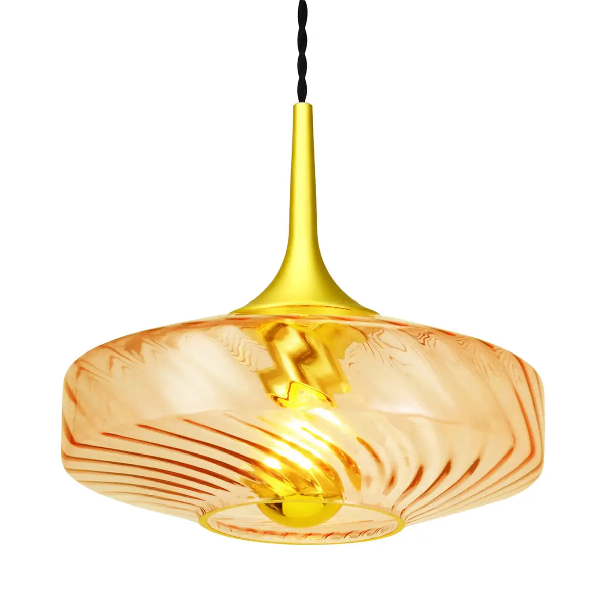 Suspension Art déco en verre soufflé à reliefs, 20 ou 28 cm, orange
