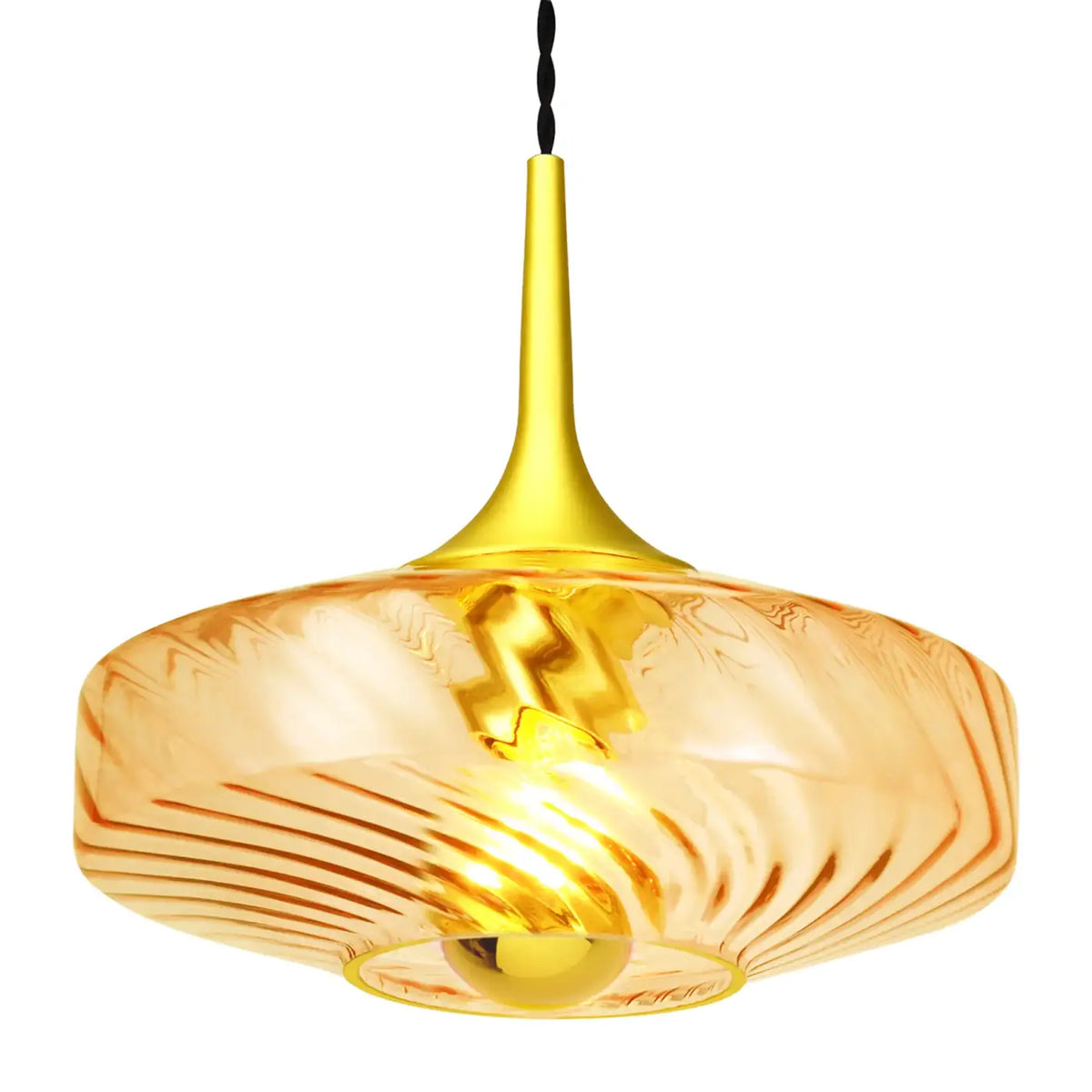 Suspension Art déco en verre soufflé à reliefs, 20 ou 28 cm, orange