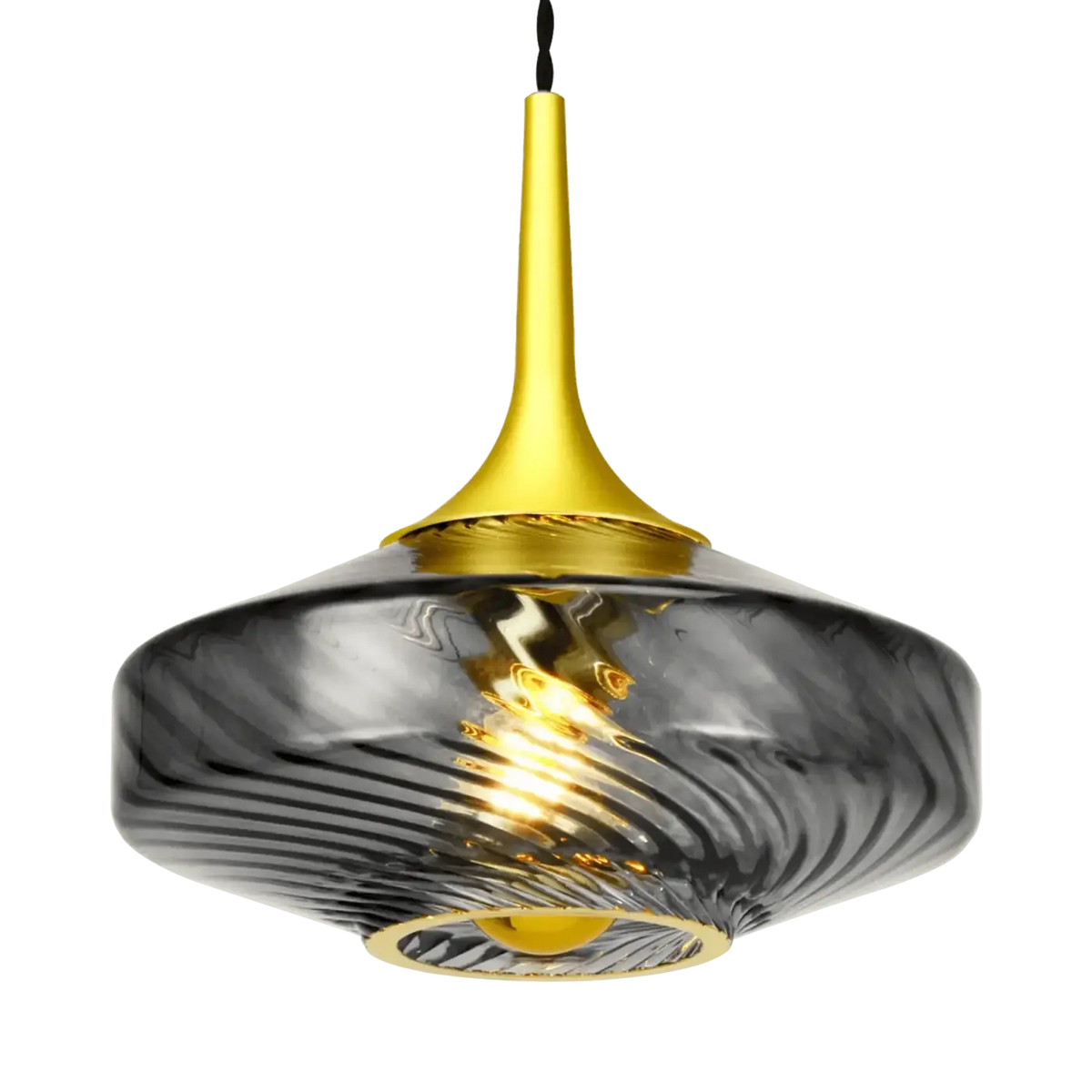 Suspension Art déco en verre soufflé à reliefs, 20 ou 28 cm, gris