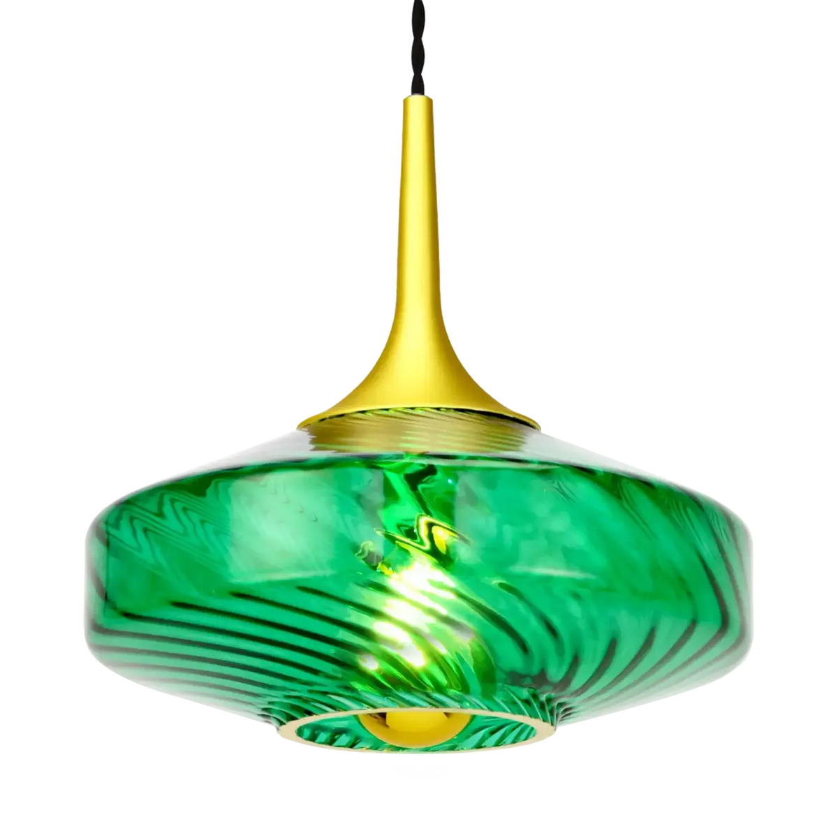 Suspension Art déco en verre soufflé à reliefs, 20 ou 28 cm, vert