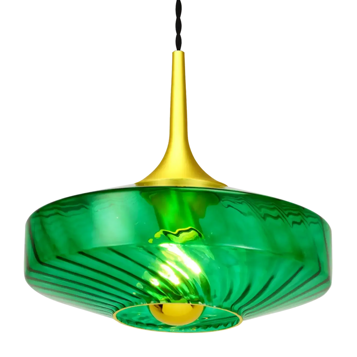 Suspension Art déco en verre soufflé à reliefs, 20 ou 28 cm, vert