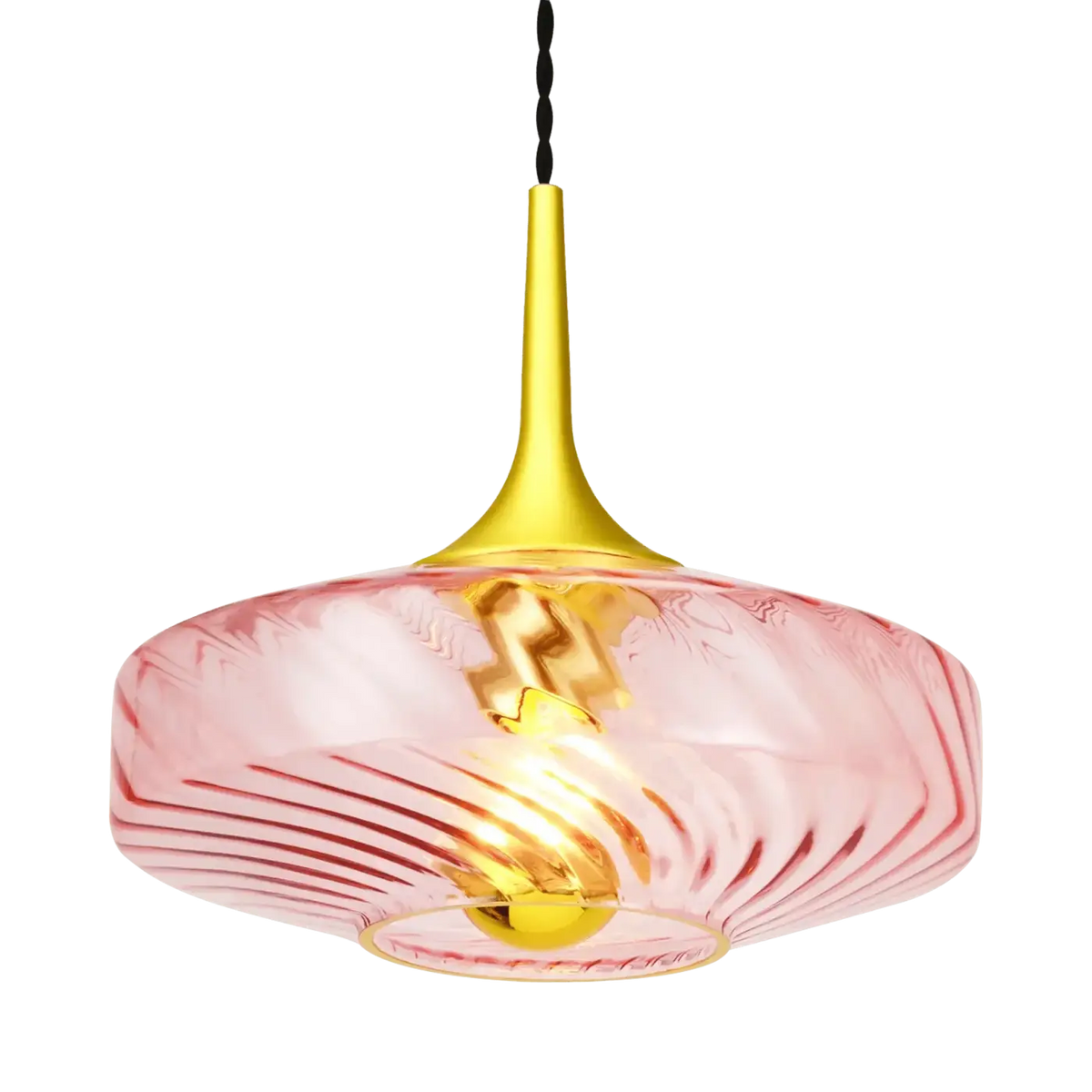 Suspension Art déco en verre soufflé à reliefs, 20 ou 28 cm, rose
