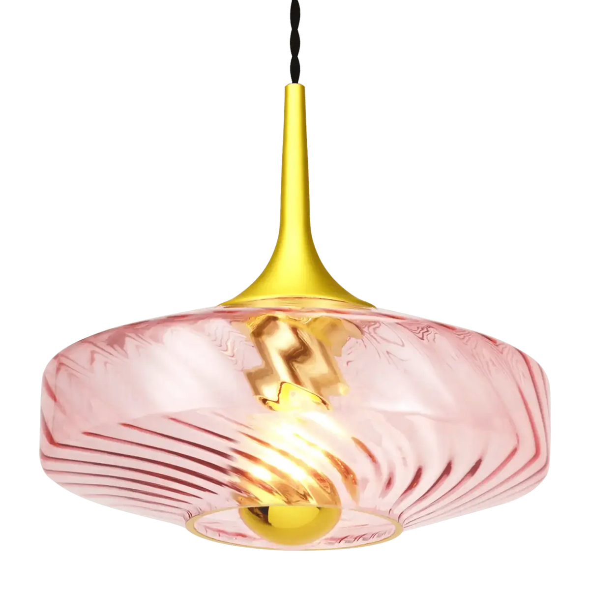 Suspension Art déco en verre soufflé à reliefs, 20 ou 28 cm, rose