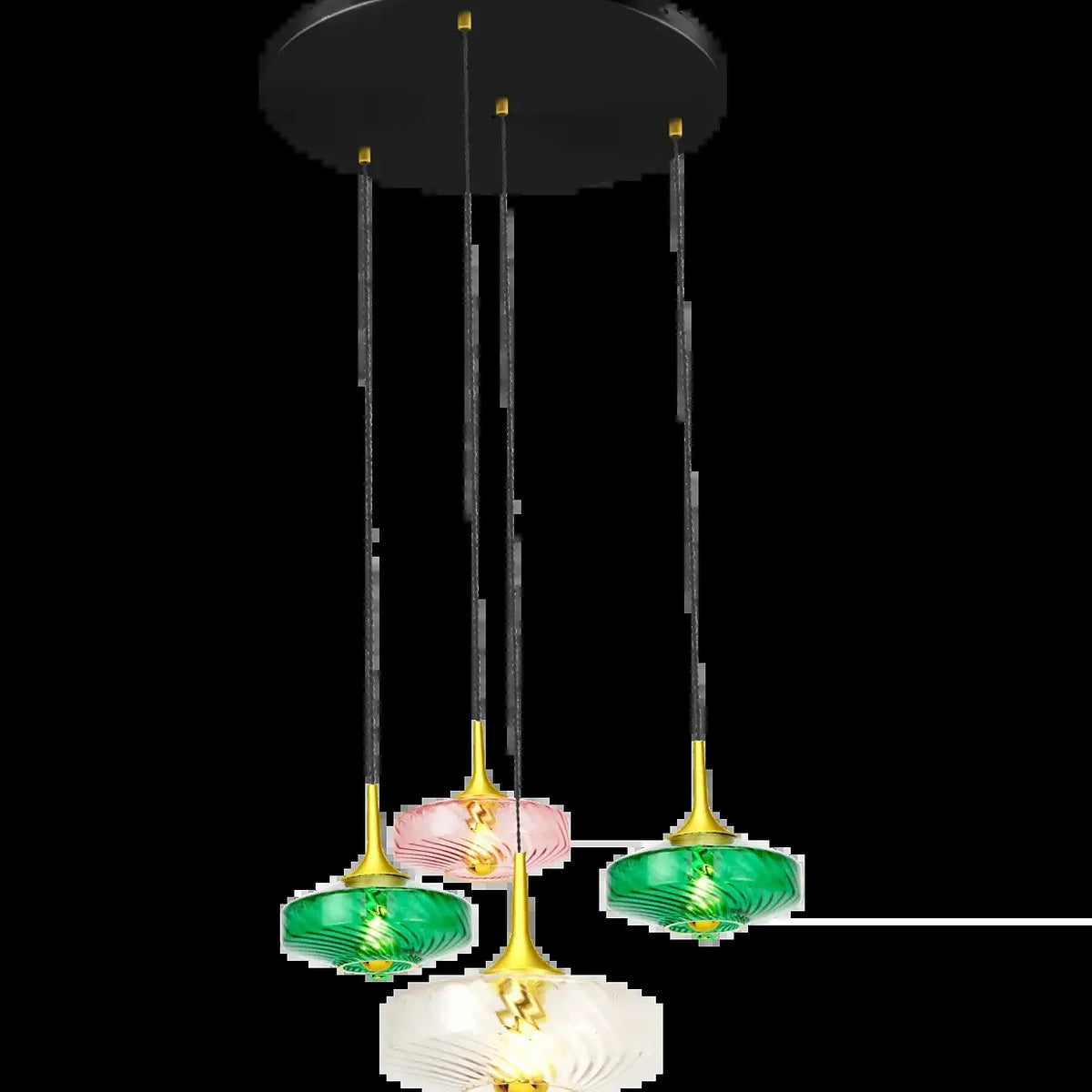 Suspension 4 verrines en verre soufflé à reliefs, style Art déco, noir