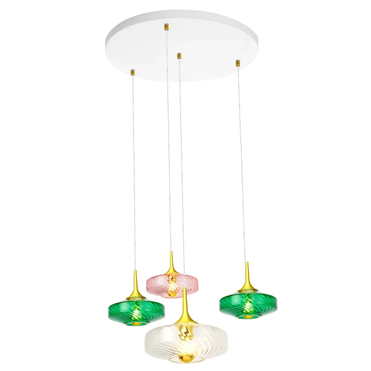 Suspension 4 verrines en verre soufflé à reliefs, style Art déco, blanc