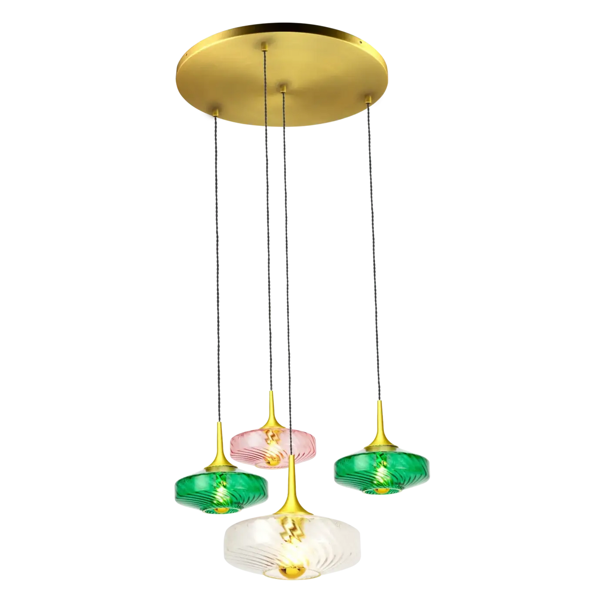 Suspension 4 verrines en verre soufflé à reliefs, style Art déco, doré