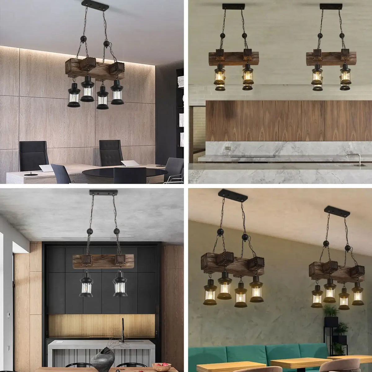 Suspension lanterne en bois, style rustique et industriel