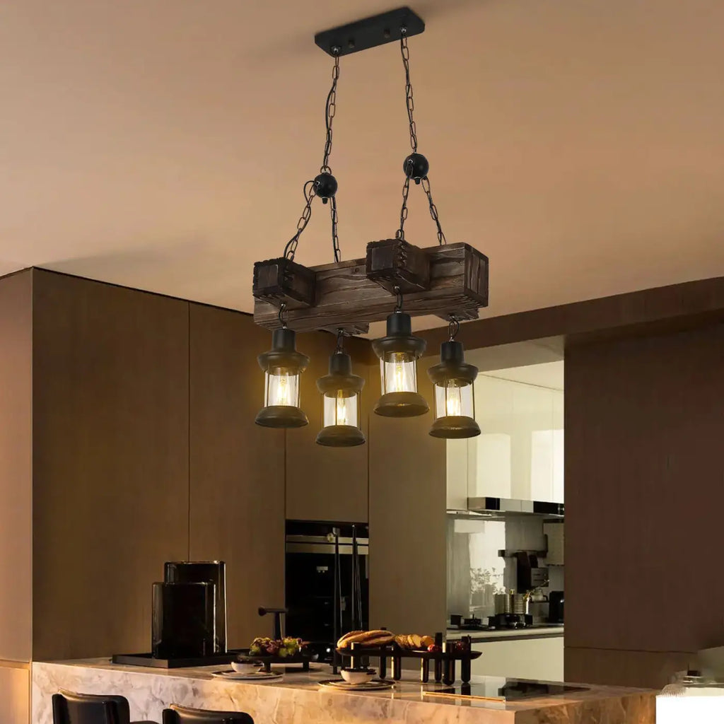 Suspension lanterne en bois, style rustique et industriel