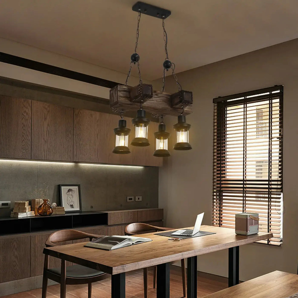 Suspension lanterne en bois, style rustique et industriel