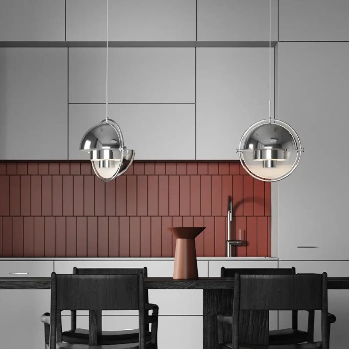 Suspension sphère en métal, style industriel, 4 coloris, argenté